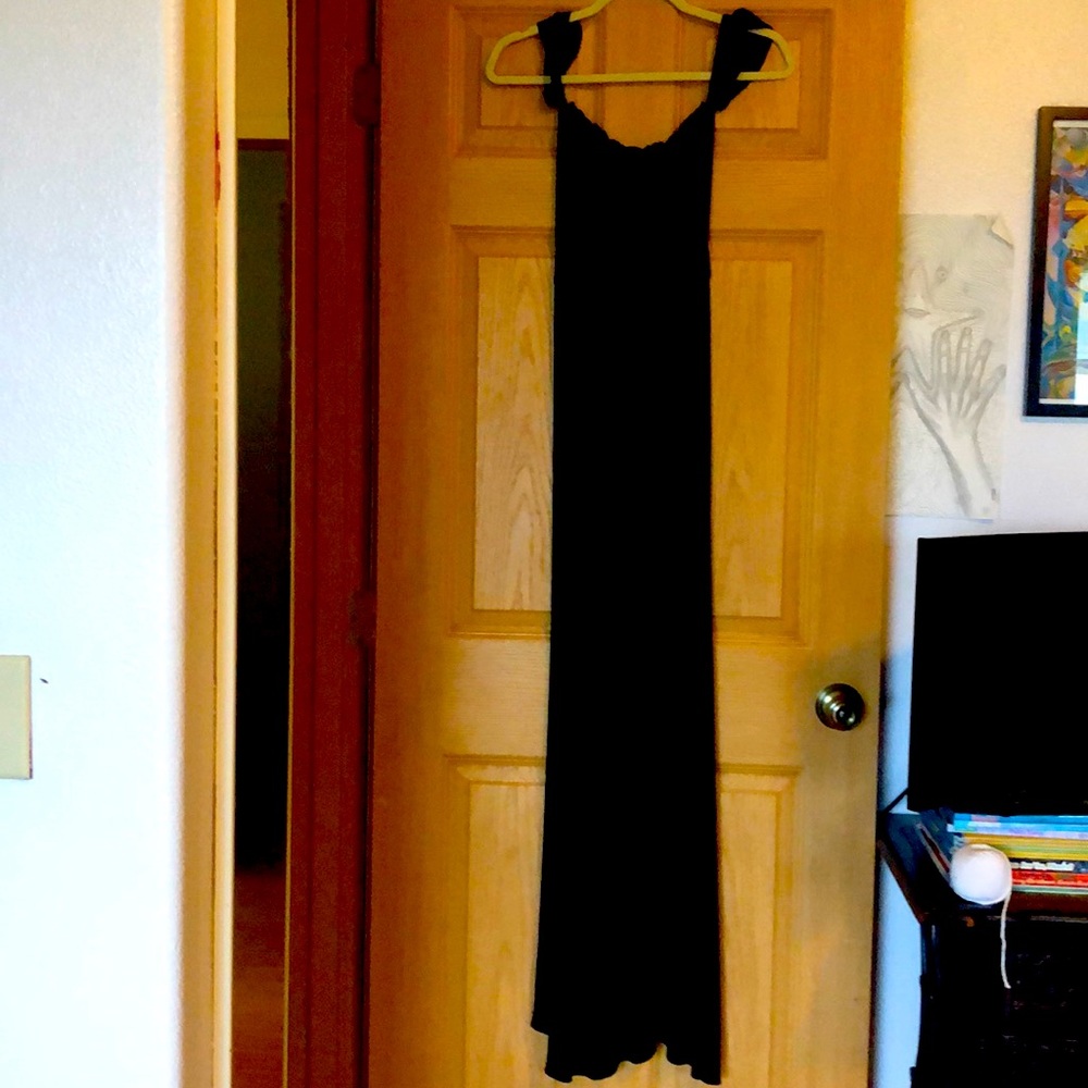 Flynn Sky full length crepe black dress